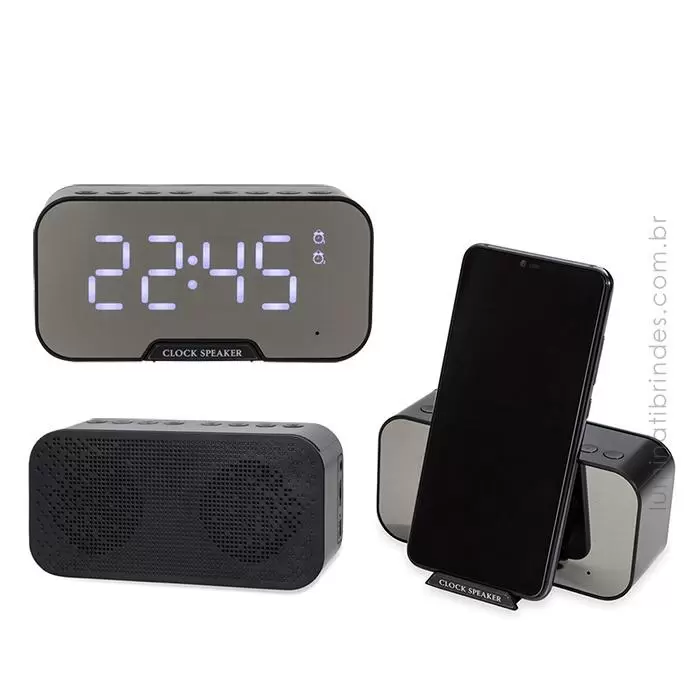 Caixa de Som com Relógio Bluetooth